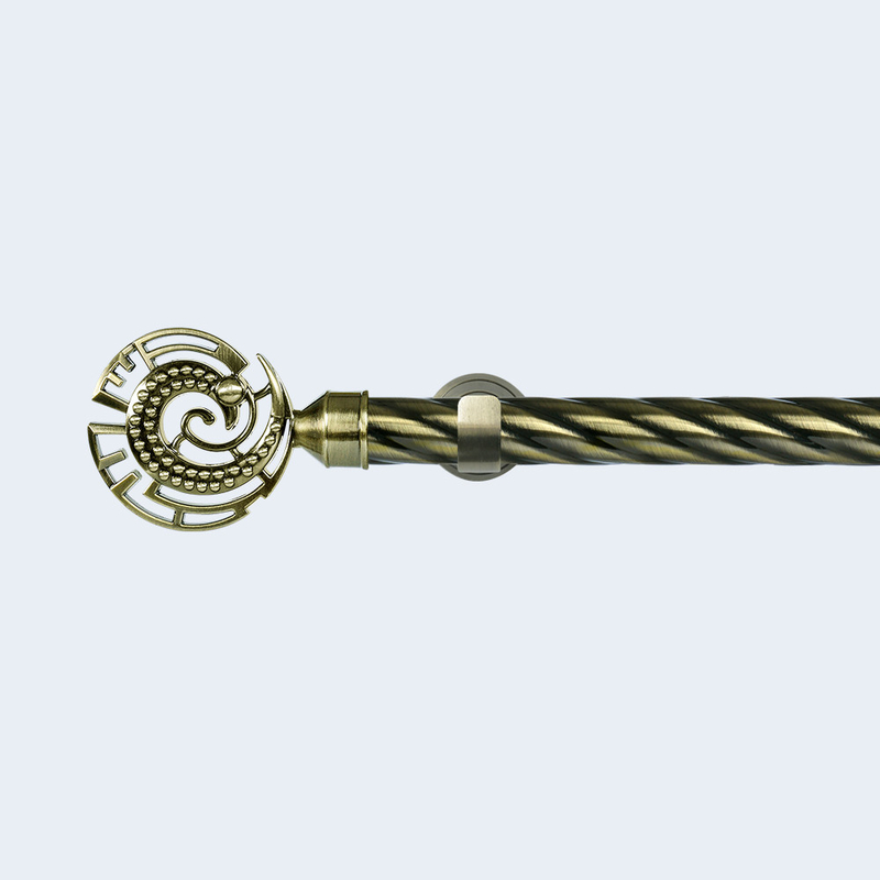 Anti-Brass 28mm Taji Shape Finial 3-Meter Twisted Pipe Curtain Rod With Double Bracket